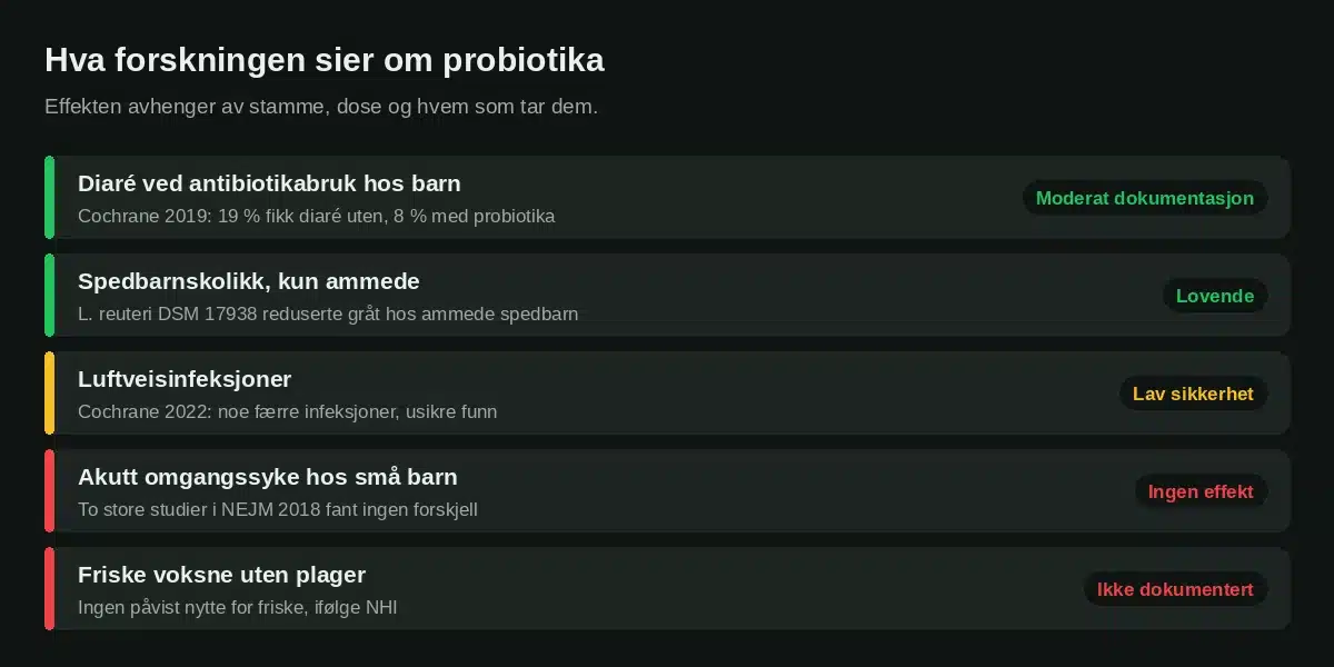 Oversikt over hva forskningen sier om probiotika